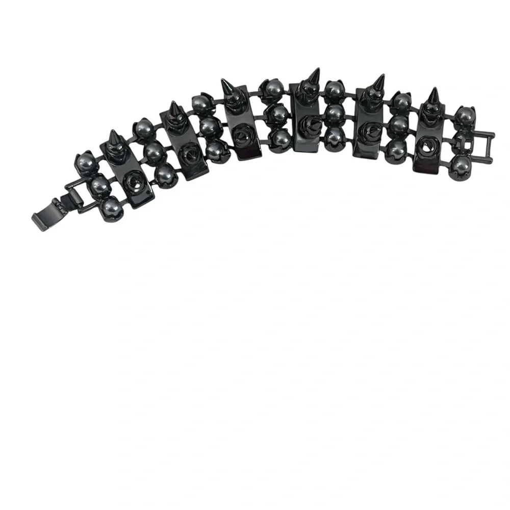 All Saints Haematite Drexel Spike Pearl Bracelet Haematite 8.25” - Picture 5 of 7